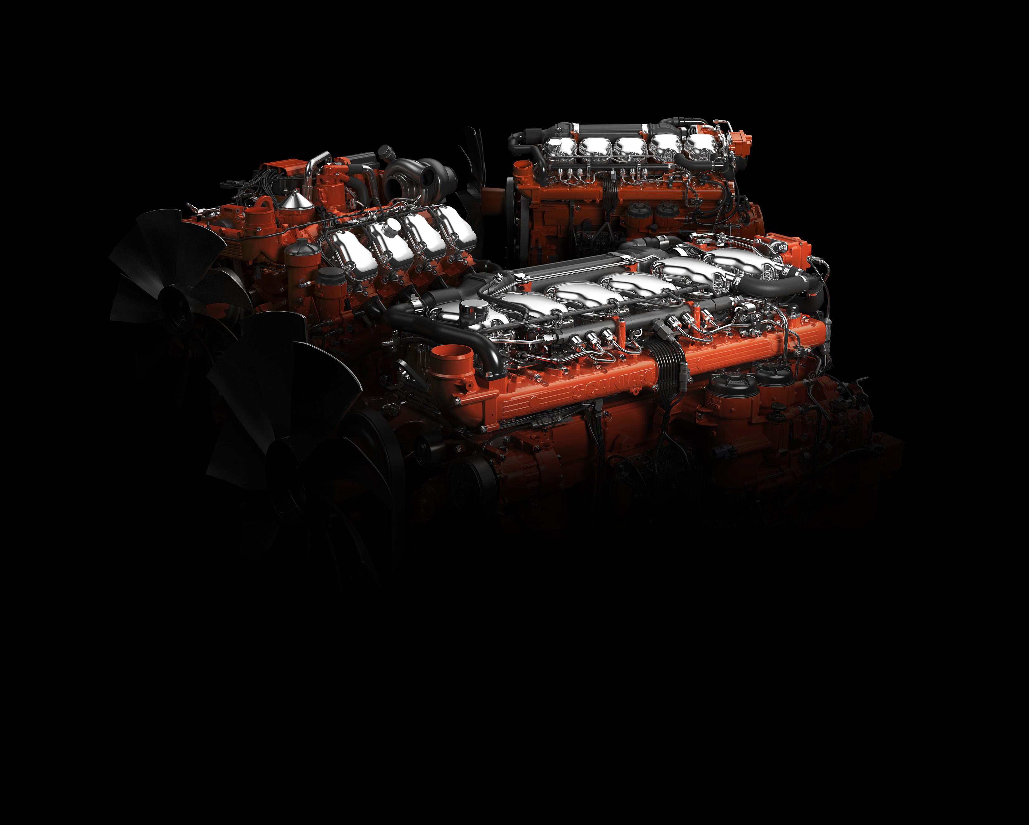 Scania Industrial engines, 9-litre, 13-litre, 16-litre V8, tier 4, stage IV. Illustration: Leon 2012